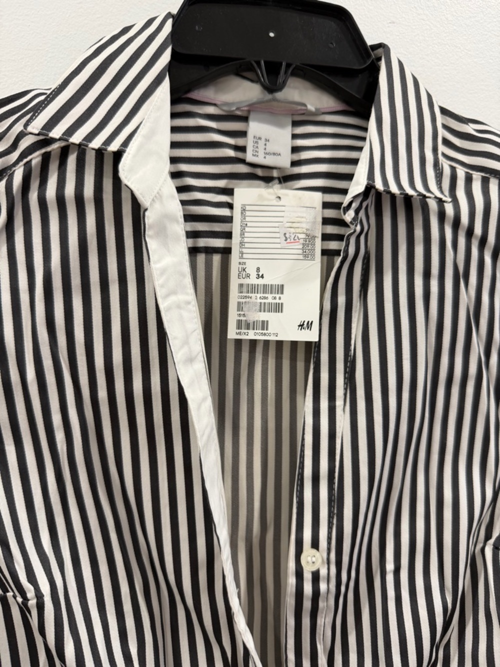 H&M Black & White Vertical Stripe Button-Up Shirt - Picture 2 of 4